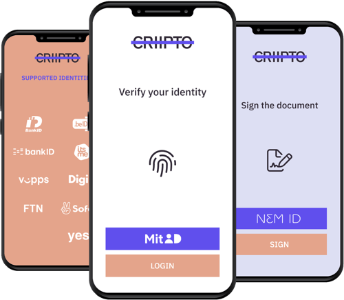 Three iphones login, sign, eIDs
